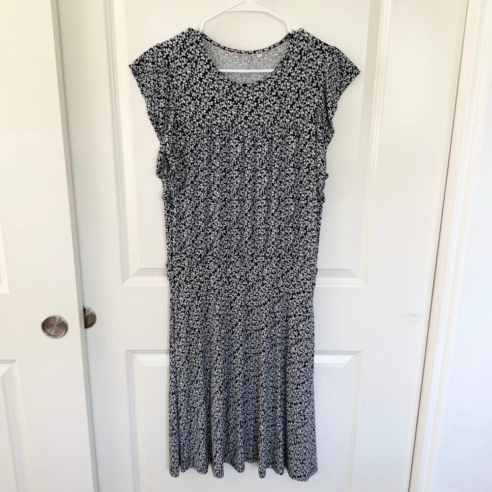 Boden Micro Floral Flutter Sleeve Dress Blue White 8 Long